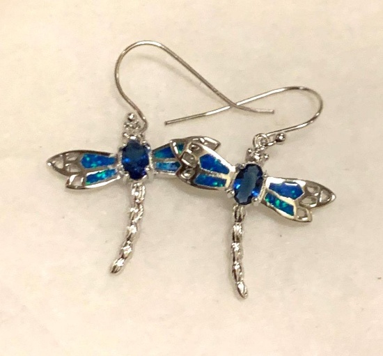Dragon Fly Blue Sapphire and Australian Opal sterling Silver Earrings