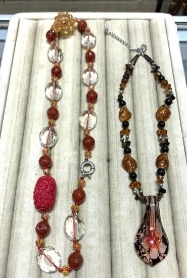 20" Glass Beaded Necklace and 17" Chocker Necklace with Glass Murano Pendant