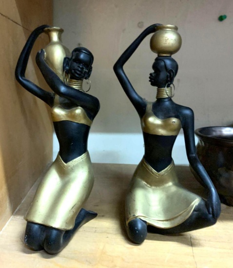 Vintage PR MCM Chalkware African Maiden Water Carriers- No damage