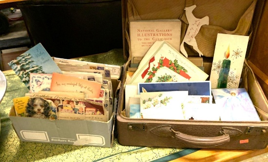 Vintage Suitcase of Christmas Cards, Greeting cards etc Dating Back to the 1920's