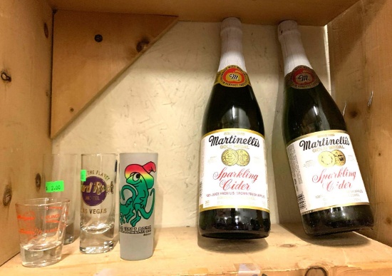 2 Bottles of Martinellis Apple Cider and Shot Glasses