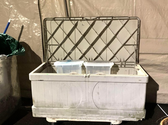 Outdoor Storage Unit 22" x 52" x 26" with 5 Small Plastic Storage Bins