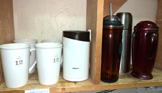 4 Tall Coffee Mugs with Krups Coffee Grinder and Traveling Mugs