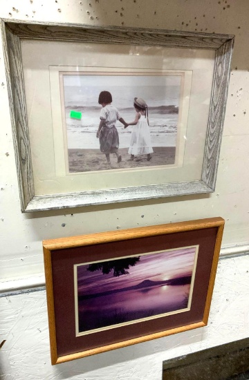 Mountain Scene 17" x 14" and Kids on Beach 18" x 14"