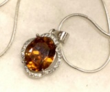 8ct Sterling Silver Padparadscha Sapphire and White Topaz Pendant and Chain