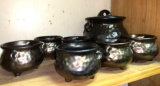 McCoy Vintage Hammered Looking Bean Pot and 6 Matching Bowls- No Damage- Hard to find