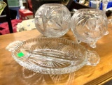 Relish Tray and Crystal Cut Vases