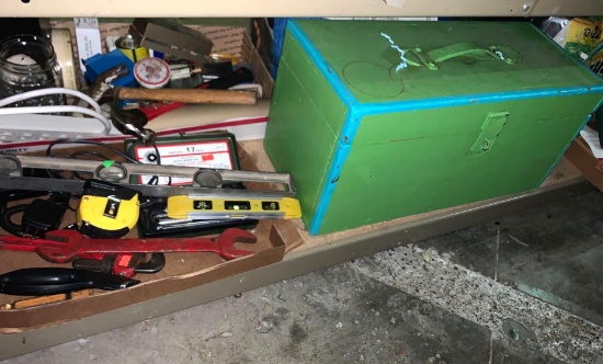 Vintage Wood Tool Box and Box of Tools
