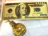 Vial of Gold Flakes and Gold Foil $100 Bill