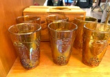 New Old Stock Vintage 6 Piece Gold Carnival Juice Glass Set