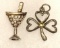 2 Sterling Silver Pendants- Martini Glass and Clover