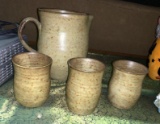 Vintage Pottery Pitcher and 3 Cups