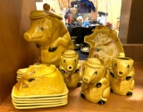Vintage Pig Cookie Jar, Plates, Cream, Sugar and Milk pourer