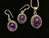 Amethyst Pendant and Chain And Matching earrings