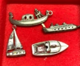4 Sterling Silver Boat Charms