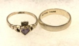 Sterling Silver Amethyst Ring Size 8 and Sterling Silver Ban Size 9