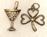 2 Sterling Silver Pendants- Martini Glass and Clover