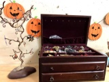 Jewelry Box with Contents and Necklace Tree