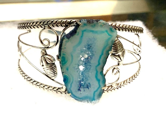 Agate Geode Druzy Slice Bangle Bracelet