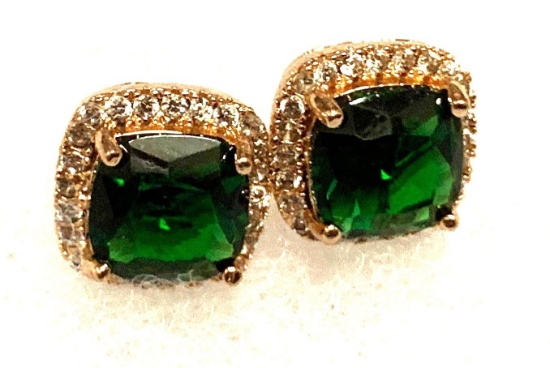 Rose Gold Color Emerald Topaz Stud Earrings