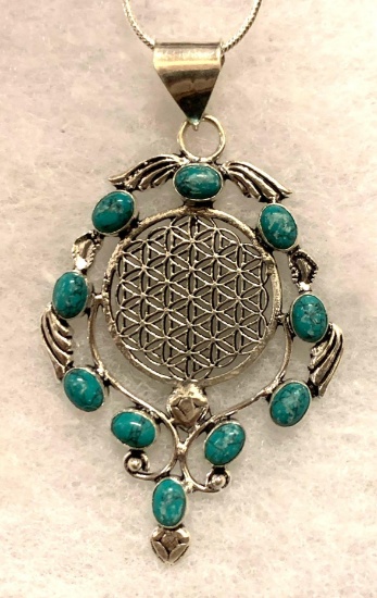 Turquoise 3.2" Pendant with 20" Chain