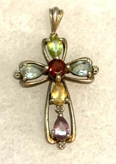Sterling Silver Peridot, Ruby, Aquamarine and Amethyst Pendant
