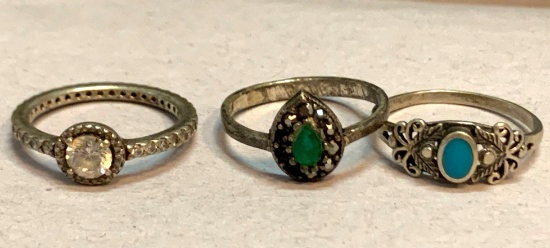 3 Sterling Silver Rings