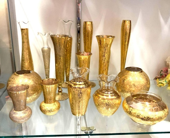 Lot of Ransgil Crystal Gold Painted Glassware