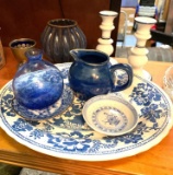 Blue and White Pottery and Glass Lot