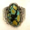 Spiderweb Turquoise feather ring size 9