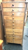 13 Drawer Vintage Wood Tool Box/ Hard Ware Organizer - Fulled with Screws, Nails, Bolts etc