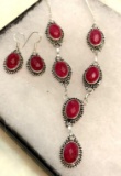 Ruby Faceted Necklace and Chain and Earrings