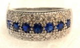 Blue Sapphire and White CZ Band/ Ring Size 8