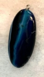 Blue Black Onyx Agate Oval Pendant