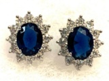 Oval Blue Sapphire Stud Earrings