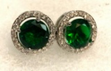 1.2 ct Round Cut Emerald and White Sapphire Earrings