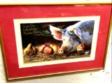 Framed Bonnie Marris Smiling Pig Picture Signed 9