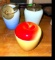 2 Vintage Glass Dishes with Brass Lids and Apple Dish