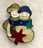 Lee Sands Limited Edition Shell Inlay Snowman pin/ Pendant 2008