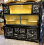 Black Lacquer with Mother of Pearl inlay Wardrobe Curio Cabinet (2 Pieces) 69