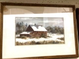Framed Watercolor Picture of a Barn 20