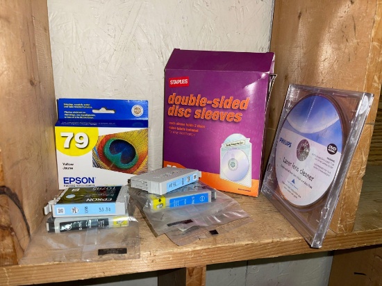 6 New Epson Printer Cartridges, DVD Laser Lens Cleaner and Box of double Sided Disk Sleeves