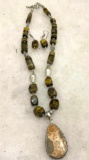 Crack Jasper Beaded Necklace and Chain