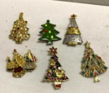 6 Christmas Tree Pins/ Brooches