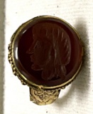 Roman Ring Gold Glit Intangalo Carnelian Stone with a Human Face- This is a Roman Seal -