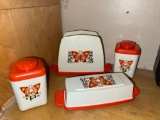 1970's Condiment Set- Salt and pepper Shaker, Napkin Holder and Butter Dish