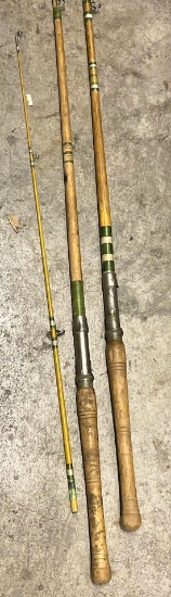 2 Vintage Wood Fishing Poles 60" and 70"
