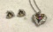 Crystal Heart Pendant and chain with Hook Matching Earrings