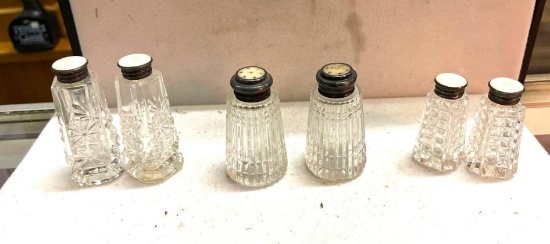 3 Sets of Vintage Glass and Salt and Pepper Shakers
