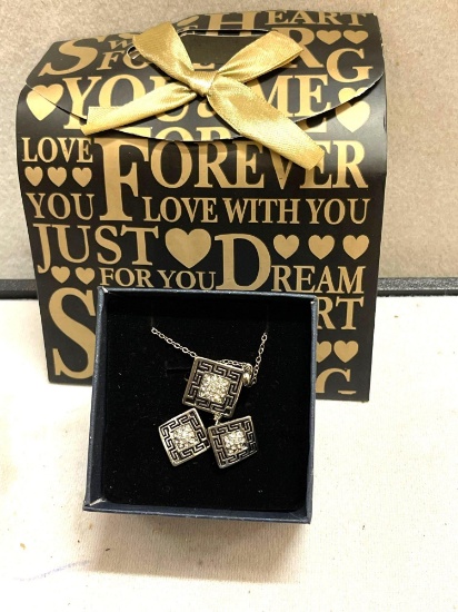 3 Piece Crystal Set Pendant, Chain and Earrings